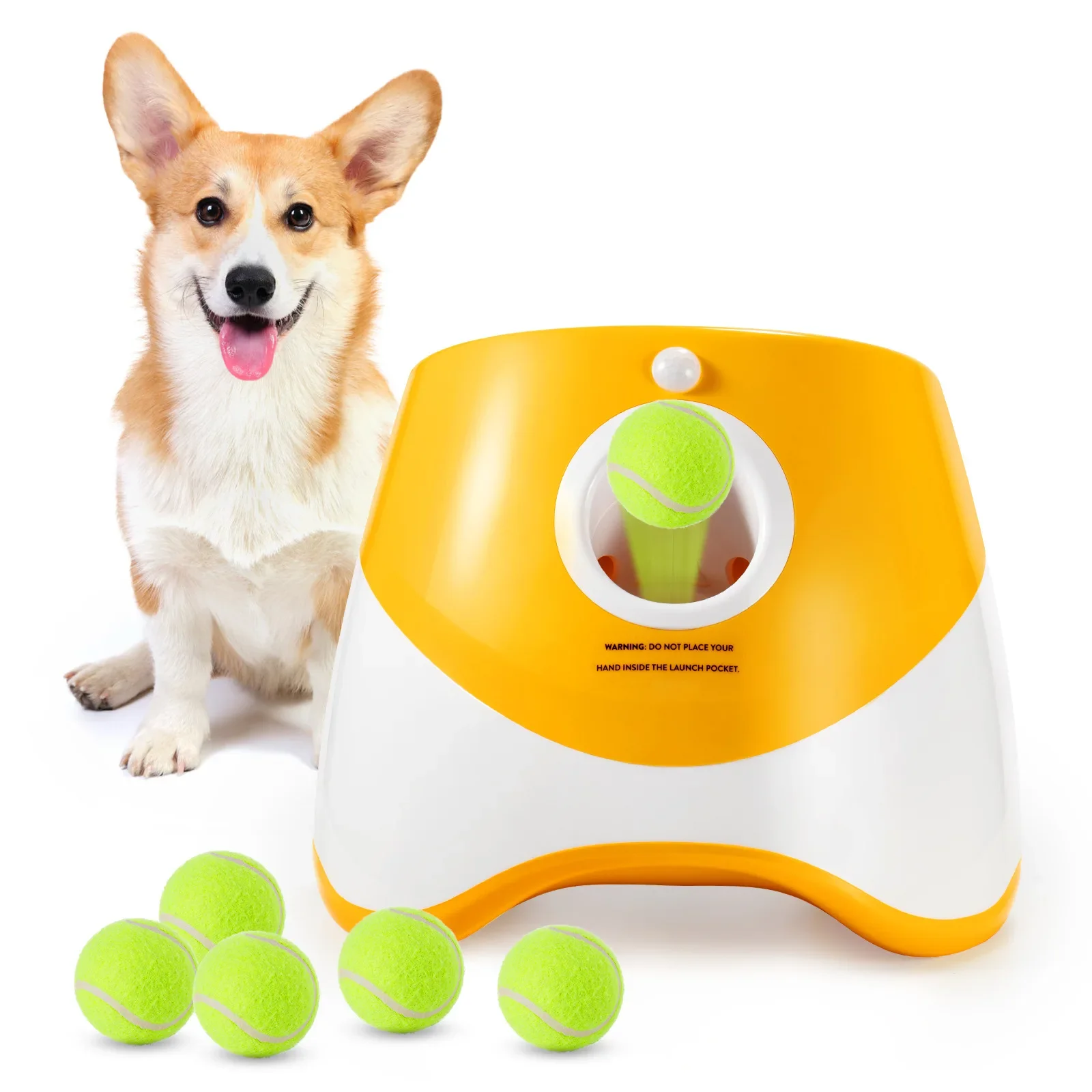 Dog Tennis Launcher Automatic Pet Dogs Chase Toy Mini Tennis Throwing Pinball Machine Fun Interactive Throw Rechargable Catapult