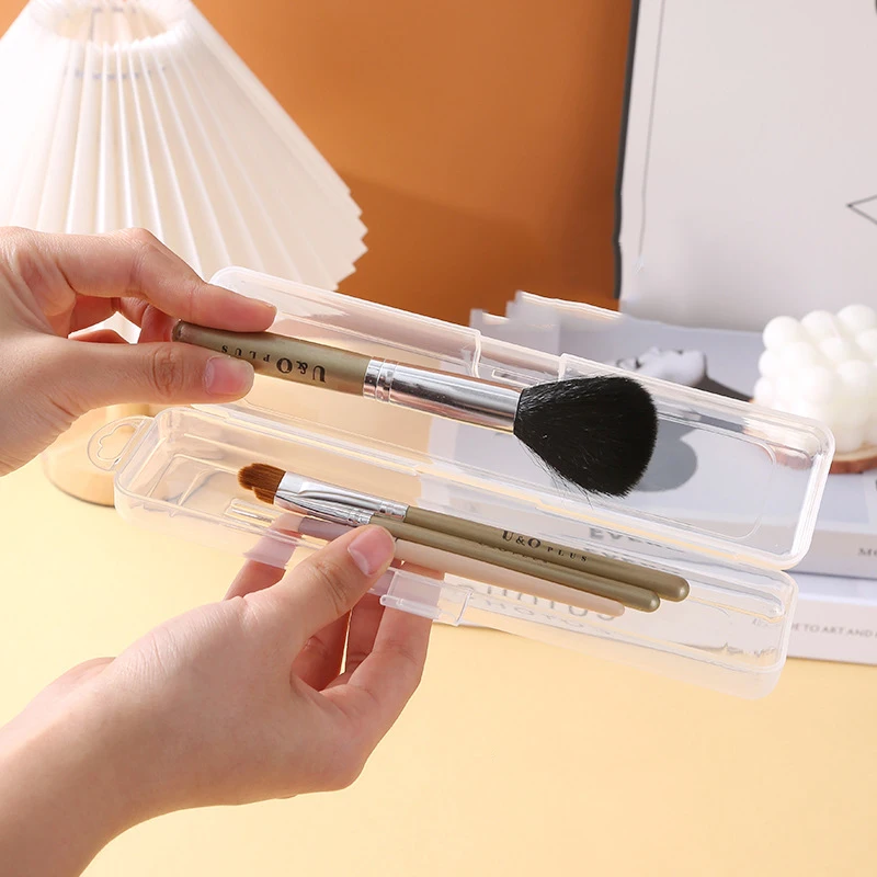 Caja de almacenamiento de brochas cosméticas, estuche de almacenamiento portátil para lápices de cejas, contenedor organizador de cosméticos transparente a prueba de polvo, herramientas de maquillaje