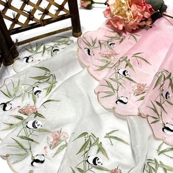 100*45cm Chinese Classical Style Panda Sakura Embroidery Fabric Chiffon DIY Antique Hanfu Stage Costumes Shirts Doll Cloth