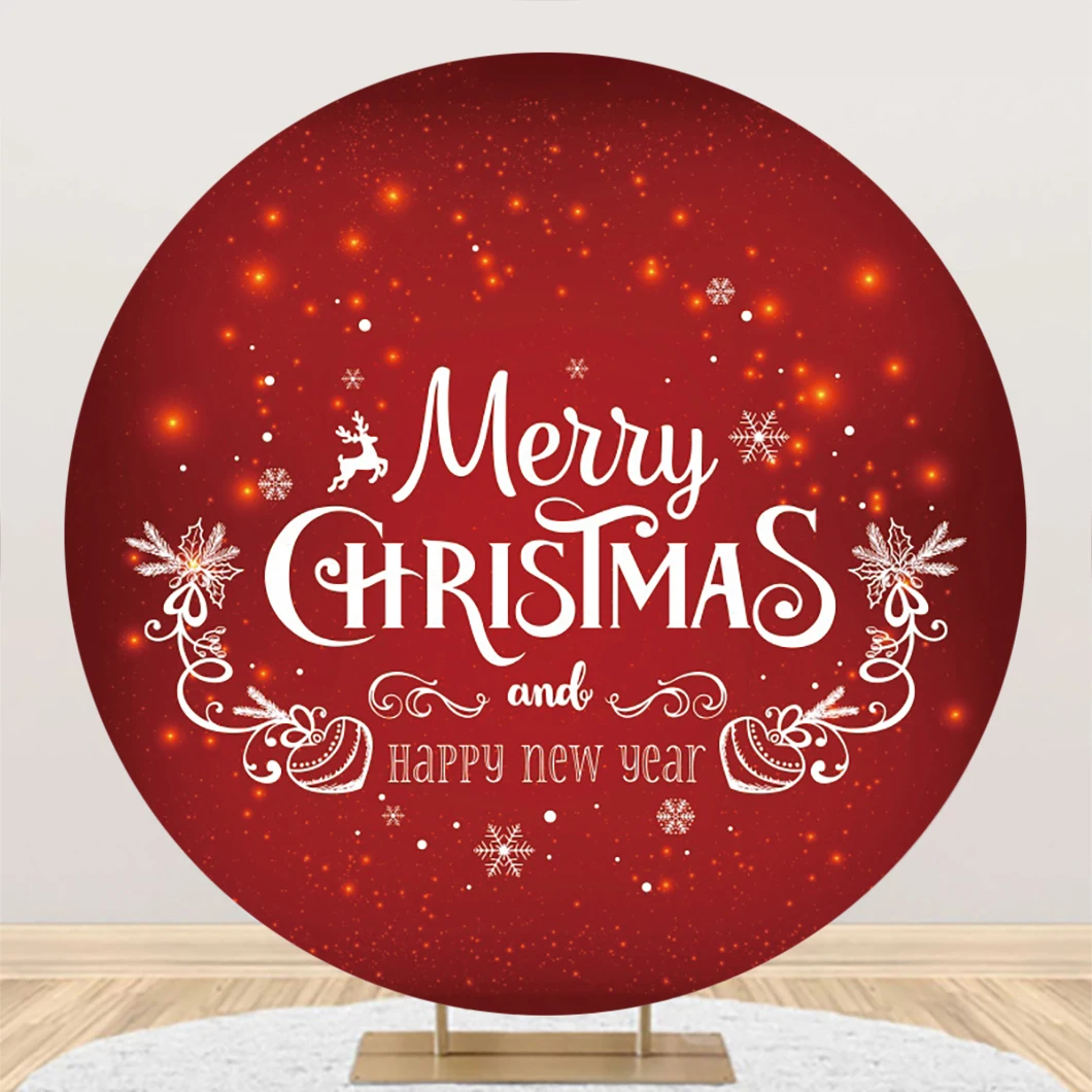 Christmas Round Backdrop Cover Red Bell Glitter Spot Snowflake Xmas Tree Kids Family Party Christmas Background for Photography