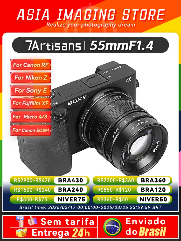 7artisans 55mm F1.4 MF Large Aperture Portrait Prime Lens For Sony E A6600 Canon EOS-M M50 FujiX X-A1 X-T1 Micro 4/3 E-PL1 E-M10