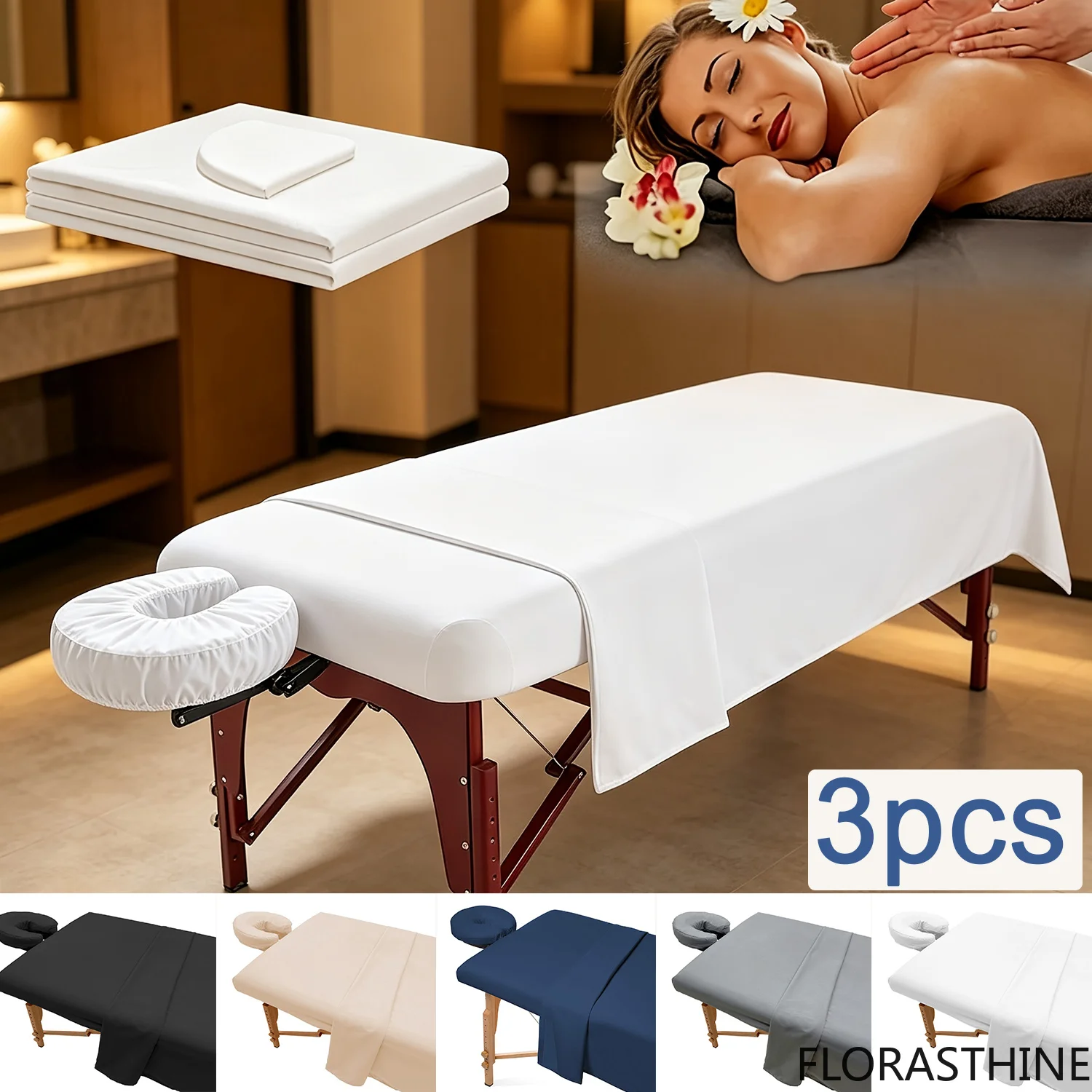 3pcs Salon Spa Bed Cover Set Fitted Massage Bed Sheets & Pillowcase for Salon Beauty Spa Massage Solid-colored Cover