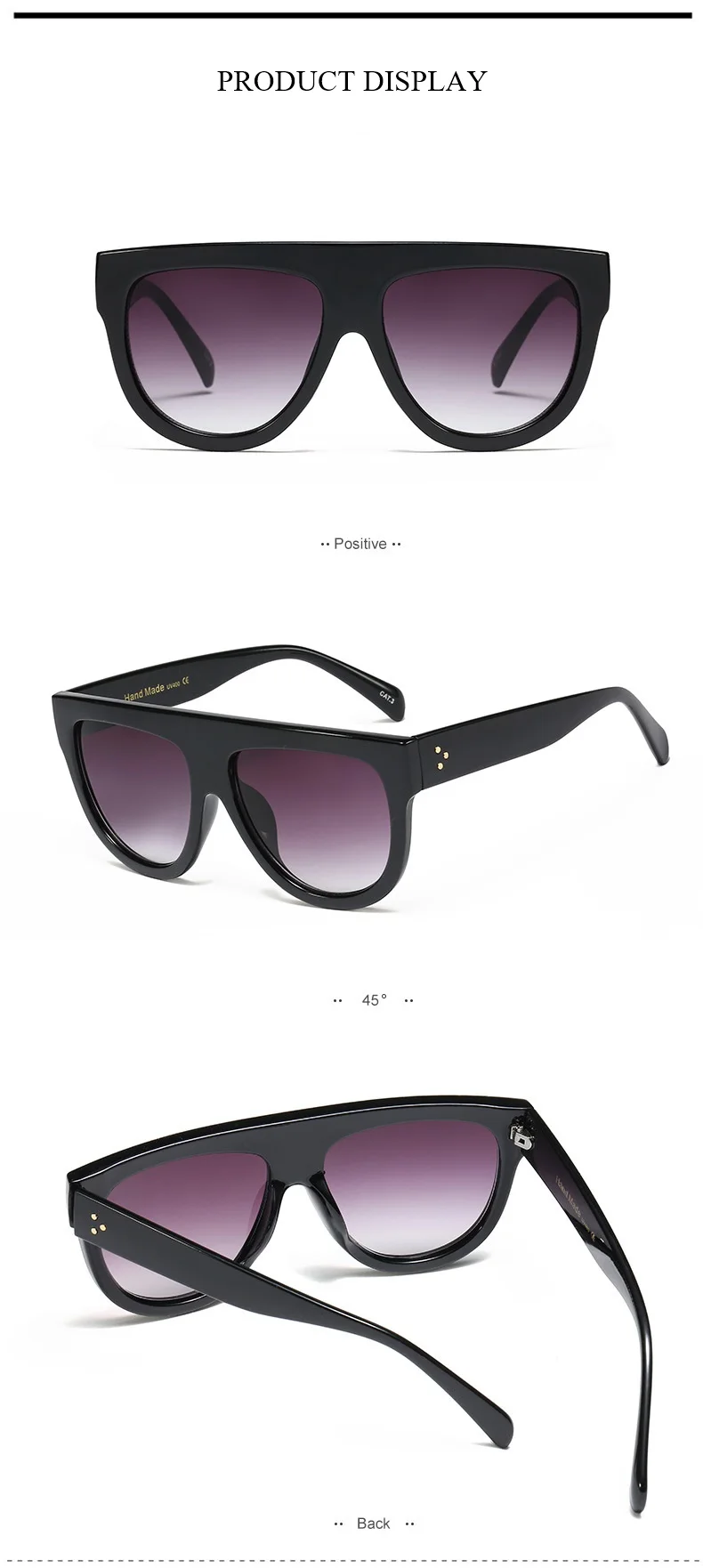 Luxus Flat Top Marke Sonnenbrille für Frauen Designer Semi Round Trend Designer Sonnenbrillen Retro Mode Brillen UV400 – Detail 3