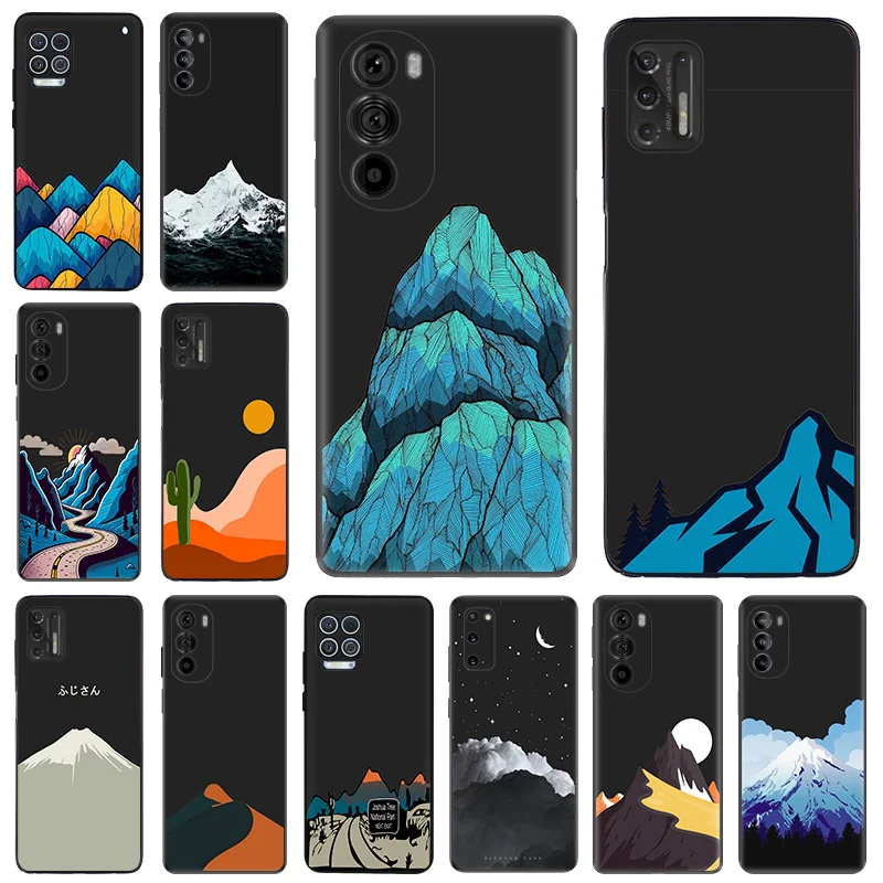 Phone Case For Motorola G50 G51 G30 G31 G60 G71 G22 G32 G52 G72 G73 G53 G9 Snow Mountain Volcano dune Black Soft Anti-Drop Cover