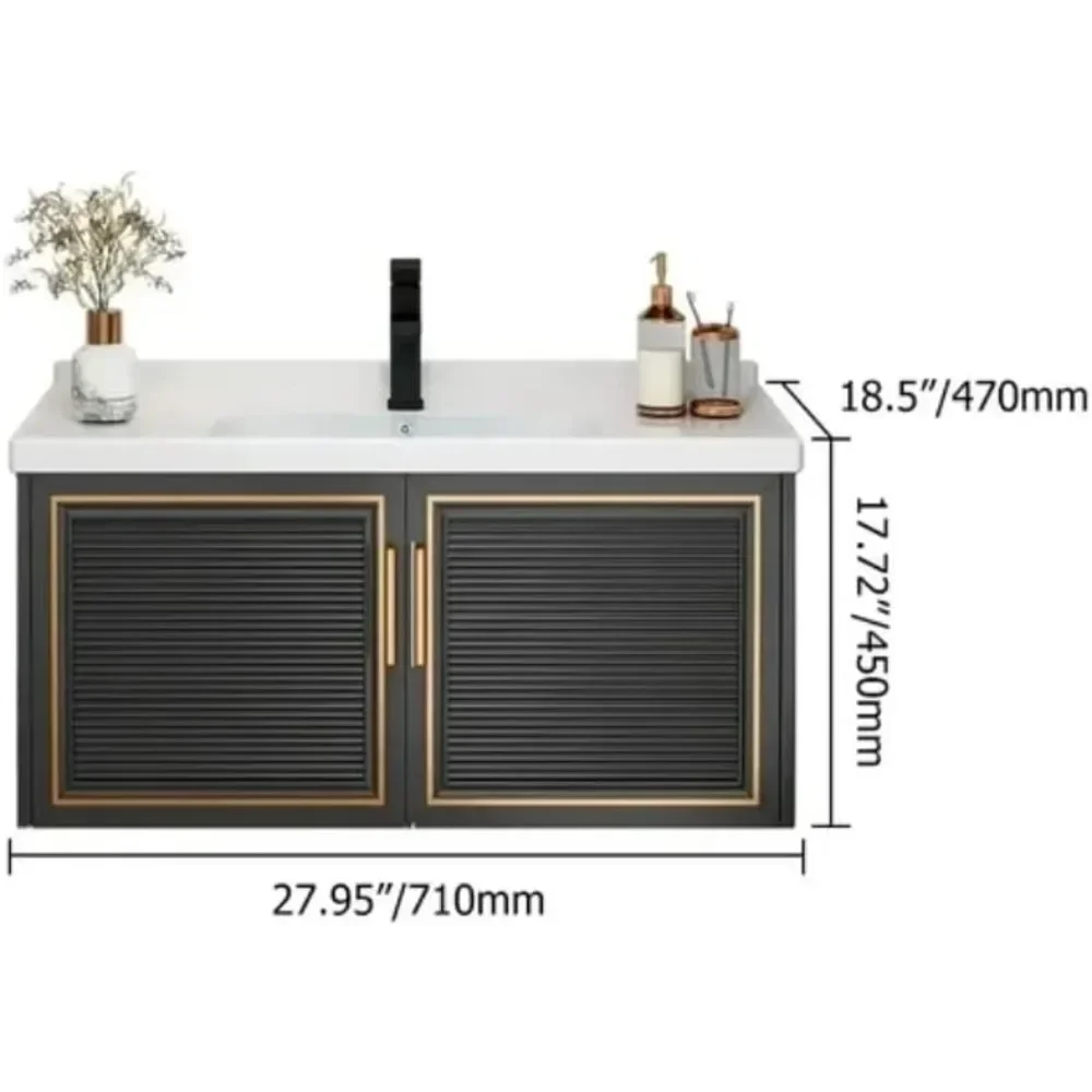 

Floating bathroom vanity, modern black bathroom vanity with sink, ceramic sink with vanity cabinet, j