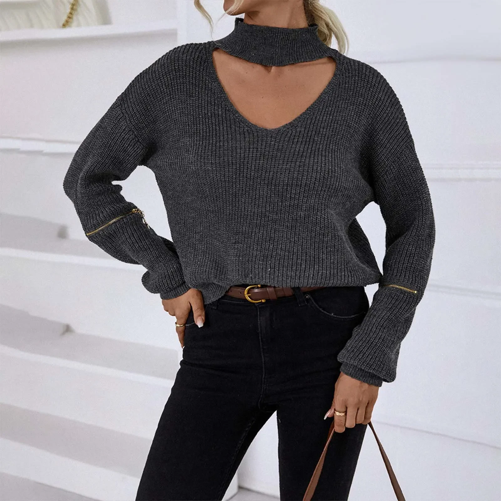 

Autumn Winter Sweater Women Long Sleeve Choker High Neck Soft Warm Knit Sweaters Pullovers Top Office Lady Knitwear Jumper