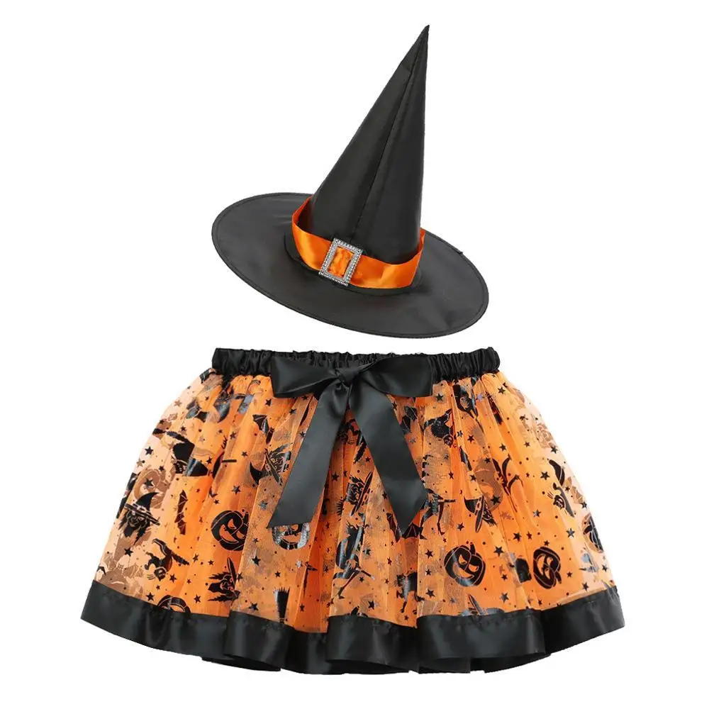

loween Print Children's Tulle Skirt Set with ort Puffy Skirt f-length Skirt Ensemble for Younger Kids