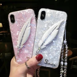 Luxury 3D Feather Shell Soft Phone Case for Samsung Galaxy A71 A51 5G A21S A70 A50 A40 A70S A50S A30S S22 S21 With Lanyard