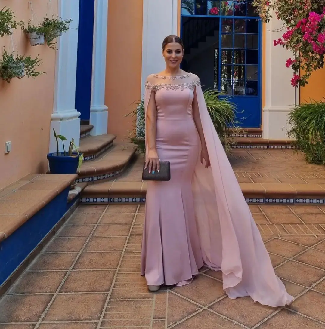 فستان سهرة تركي مغربي أنيق مع كيب حورية البحر عباية دبي فستان رسمي للحفلات الراقصة مزين بثوب حفلة عيد الميلاد حسب الطلب #1