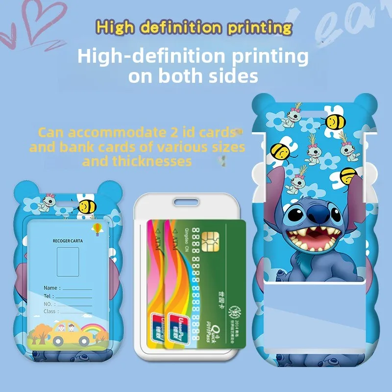 Porta carte Disney Stitch per carte Metro per autobus di controllo accessi con tracolla lunga con cordino per protezione dell'identità della scuola materna