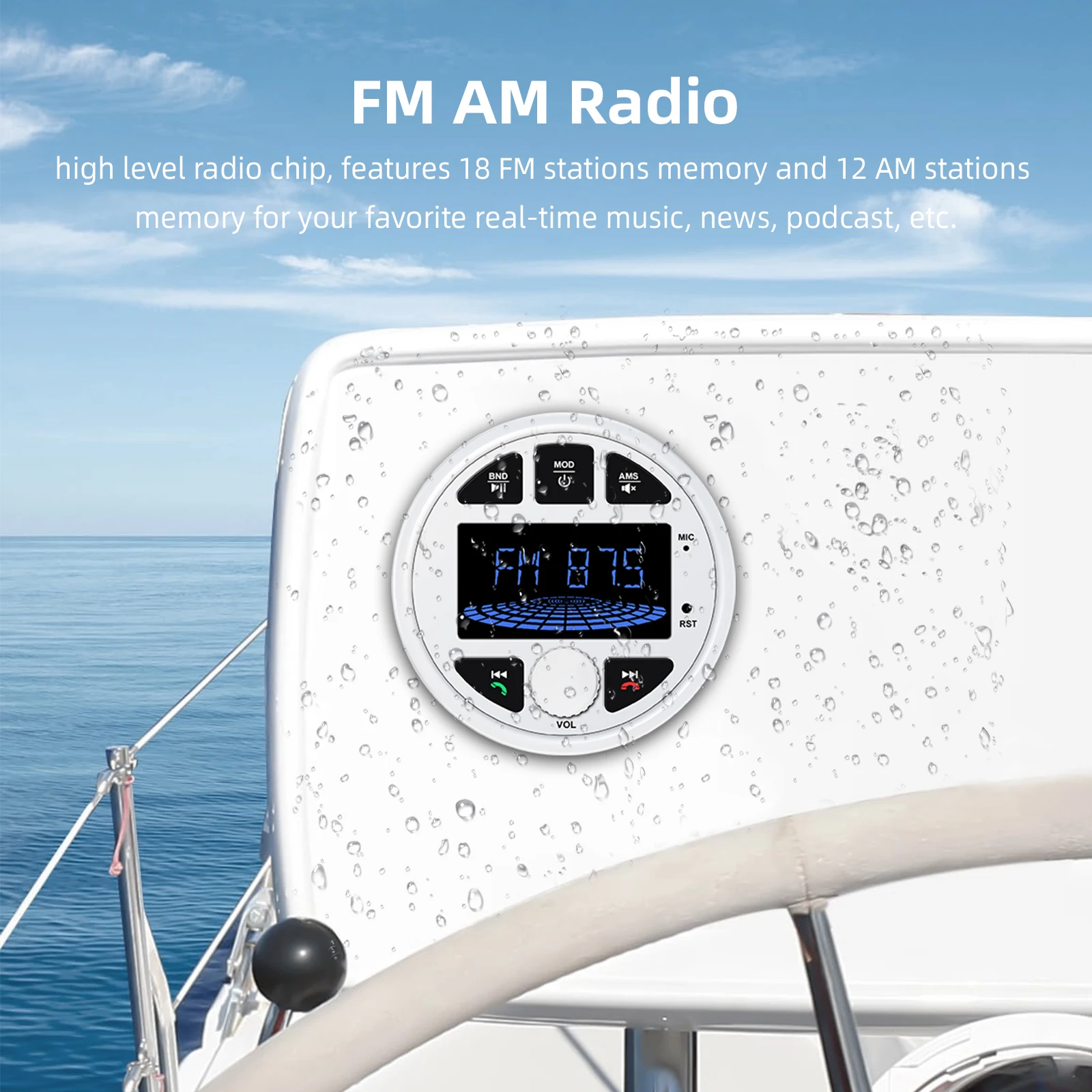 Ezonetronics Waterproof Bluetooth Marine Stereo 3''LCD,FM/AM,USB/AUX,subwoofer.Digital MP3 player, marine/sauna-audio unit