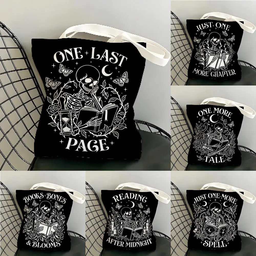 Skeleton Book Reader Storage Bags Canvas Tote Bag Women Large Capacity Reusable Eco Shopping Bag Shoulder Handbag