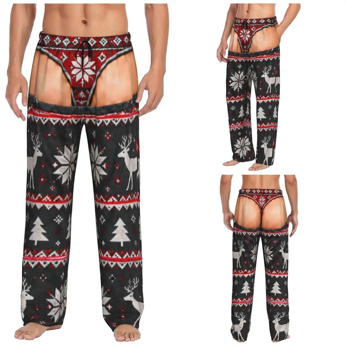 Mens Merry Christmas Santa Claus Snowman Wide Leg Palazzo Lounge Pajama Pants Loose Comfy Sleep Bottoms