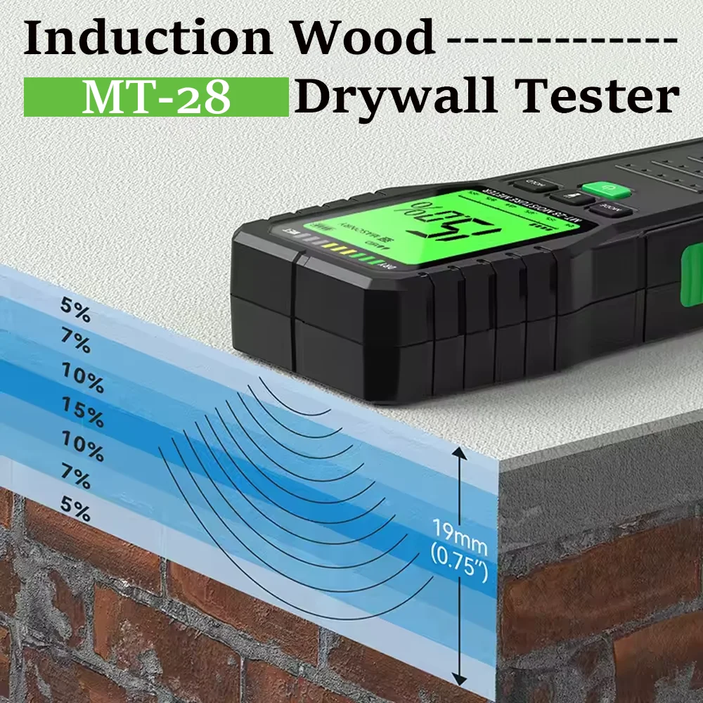 

E2-MT-28 Electromagnetic Wave Induction Wood Moisture Meter Brick Wall Hardwood Softwood Moisture Content Analyzer Test Tool