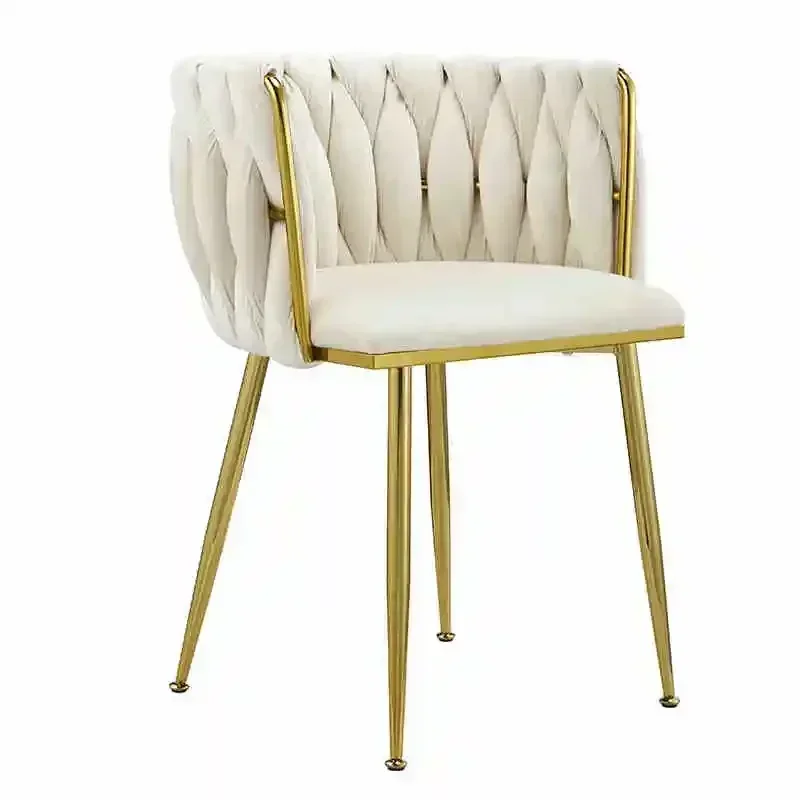 Velvet Dining Chairs Modern Nordic Dining Chair with Golden Metal Legs, Woven Upholstered Dining Chairs Living Room Minimalism