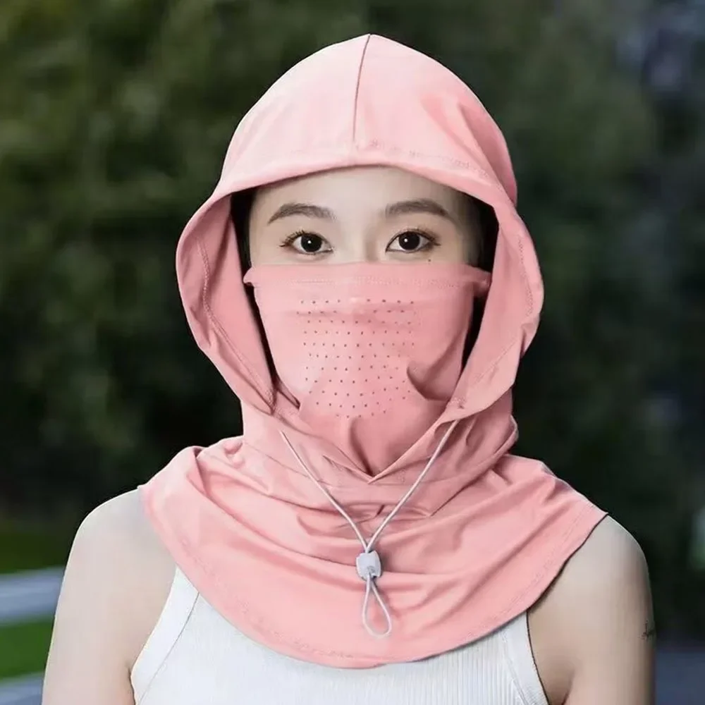 Unisex Anti-UV Ice Silk Sun Hat Breathable with Shawl Sunshade Cap Adjustable Quick Drying Face Mask Pullover Cap Outdoor Sports
