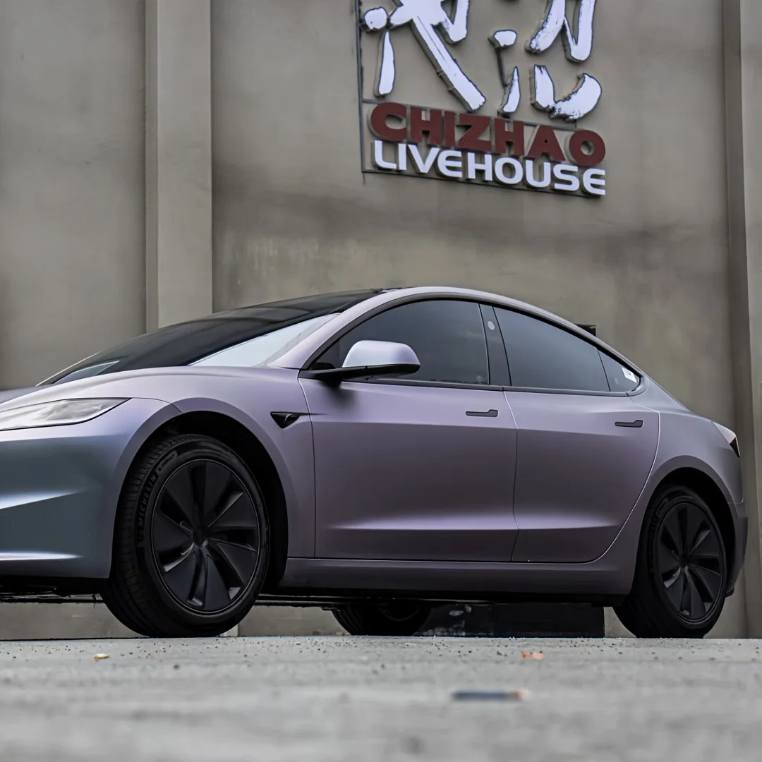 

High quality PVC car body color changing film sticker metal particle texture super matte gray purple gradient motorcycle film