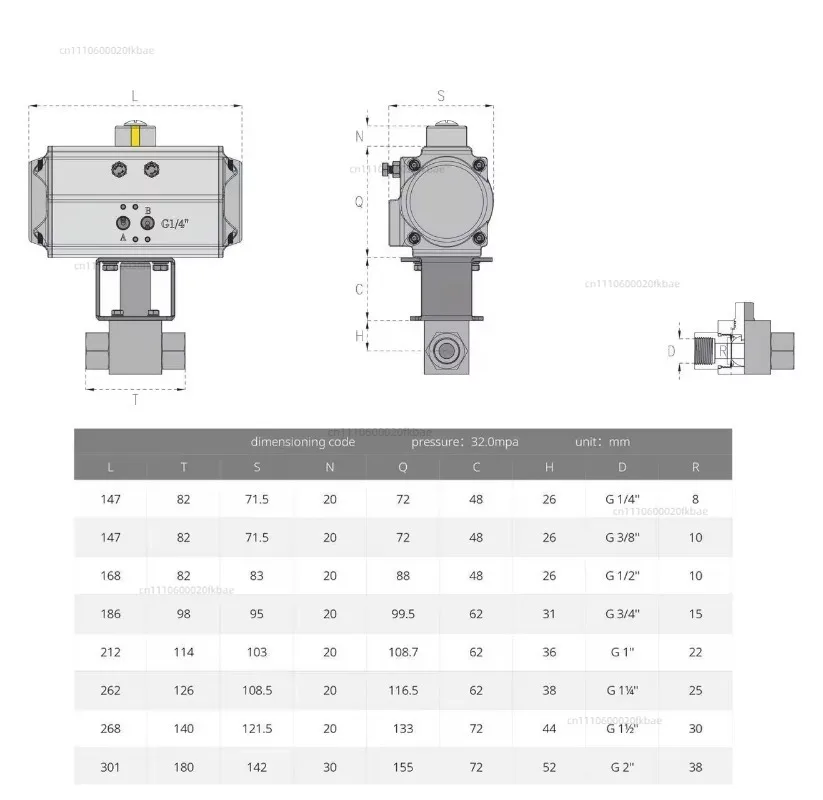Q614F-320P Pneumatic Stainless Steel 304316L Wire Buckle Welded Ultra High Pressure LT Three-way Ball Valve DN15