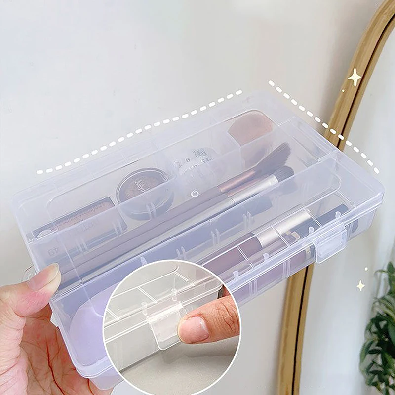 Portable Cosmetic Storage Box For Lipstick Eye Shadow Makeup Brush Multi Card Slot Clear Sundry Organizer With Dust-proof Cover