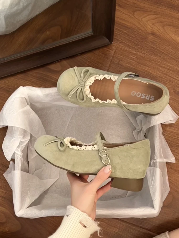 

Versatile Retro round Head Slip-On Chunky Heel Shoe Women's Spring 2026 Matching Skirts Mary Jane Shoes Knot Single...