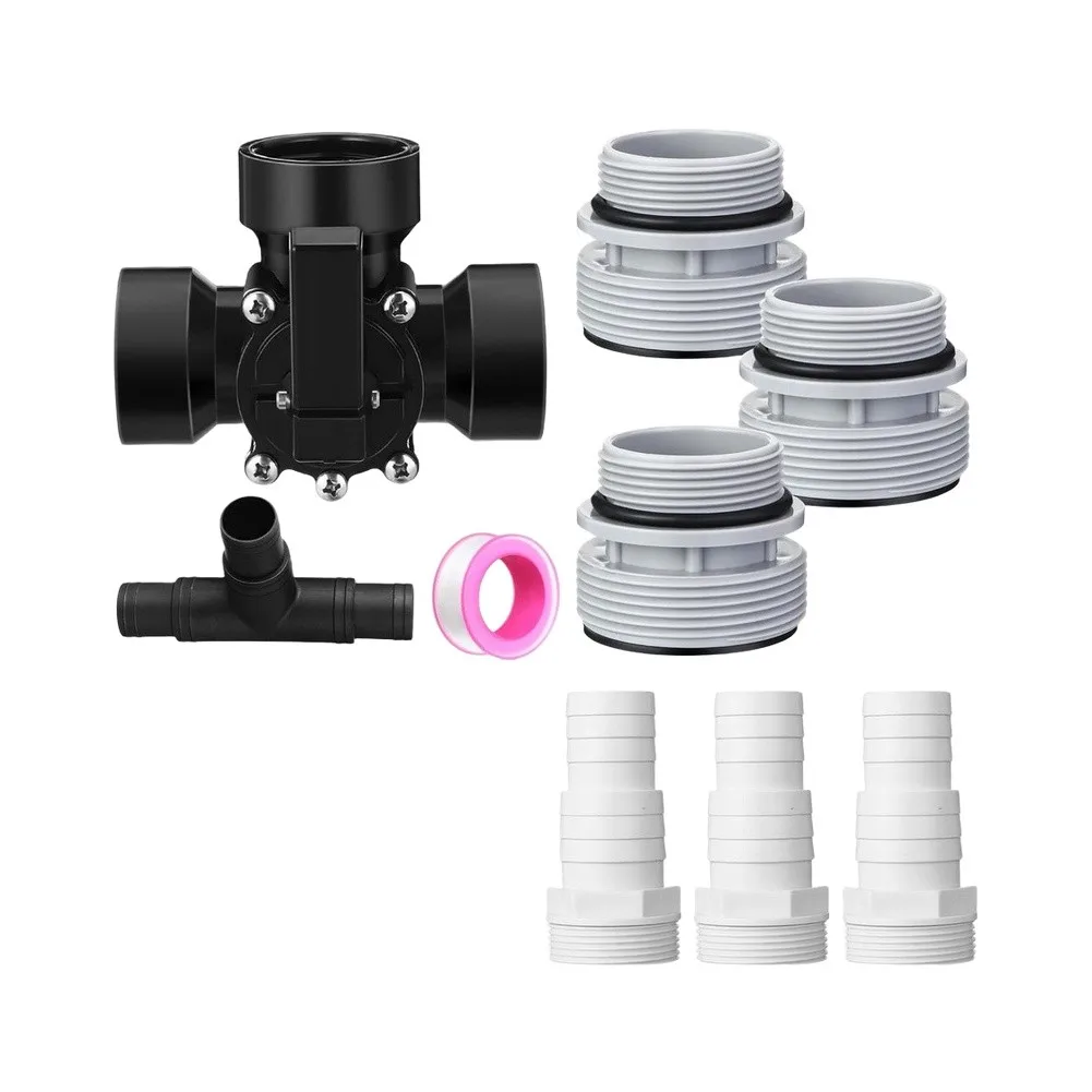 3 Way Swimming Pool Diverter Valve Hose Adapter With Clamps For 1-1/2 Inch Filter ABS Rubber Black White Industrial Valve
