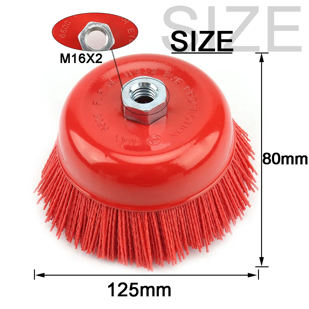 M14/M16 spazzola a tazza in Nylon rettifica angolare filo ruota spazzola trapano abrasivi rotanti per la rimozione della ruggine del metallo lucidatura del legno 125mm 1 pz