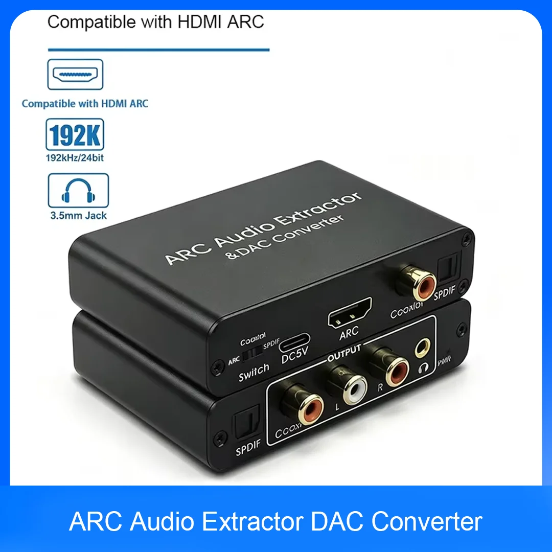 HDMI-Compatible ARC, SPDIF/Optical/Coaxial to 3.5mm Stereo Left/Right Jacks, Designed for TVsARC Audio Extractor DAC Converter