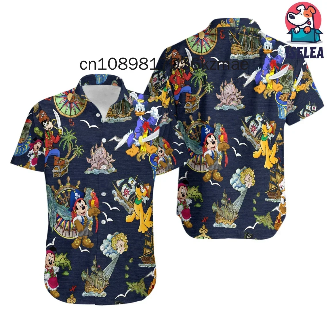 Mickey Pirates of the Caribbean Hawaiian Shirts for Men\'s Disney Cruise Line Hawaiian Shirts Casual Beach Short Sleeve Shirts