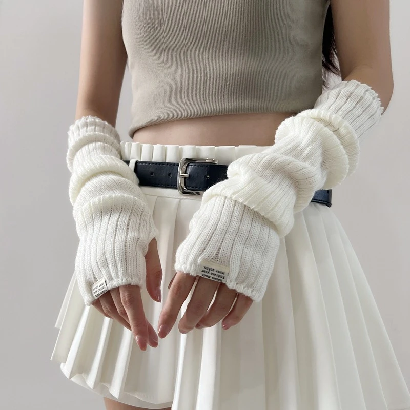 ฤดูใบไม้ร่วงฤดูหนาว Y2K หวานถักแขนอุ่นแขนยาว Fingerless ถุงมือลูกไม้ Harajuku สาว Punk Gothic อุปกรณ์เสริม Mittens