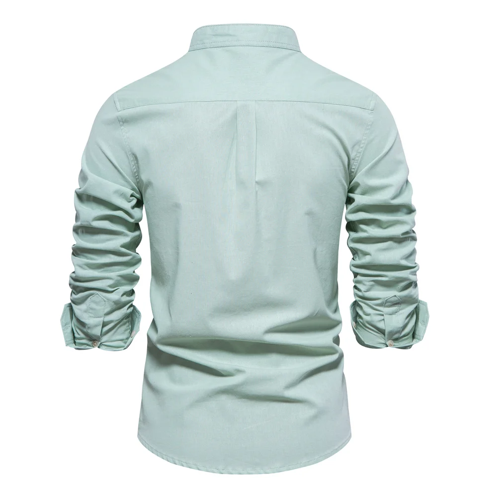 AIOPESON Solid Color Stand Collar Men\'s Shirts 100% Cotton Long Sleeve Shirts for Men New Spring Quality Casual Shirts Male