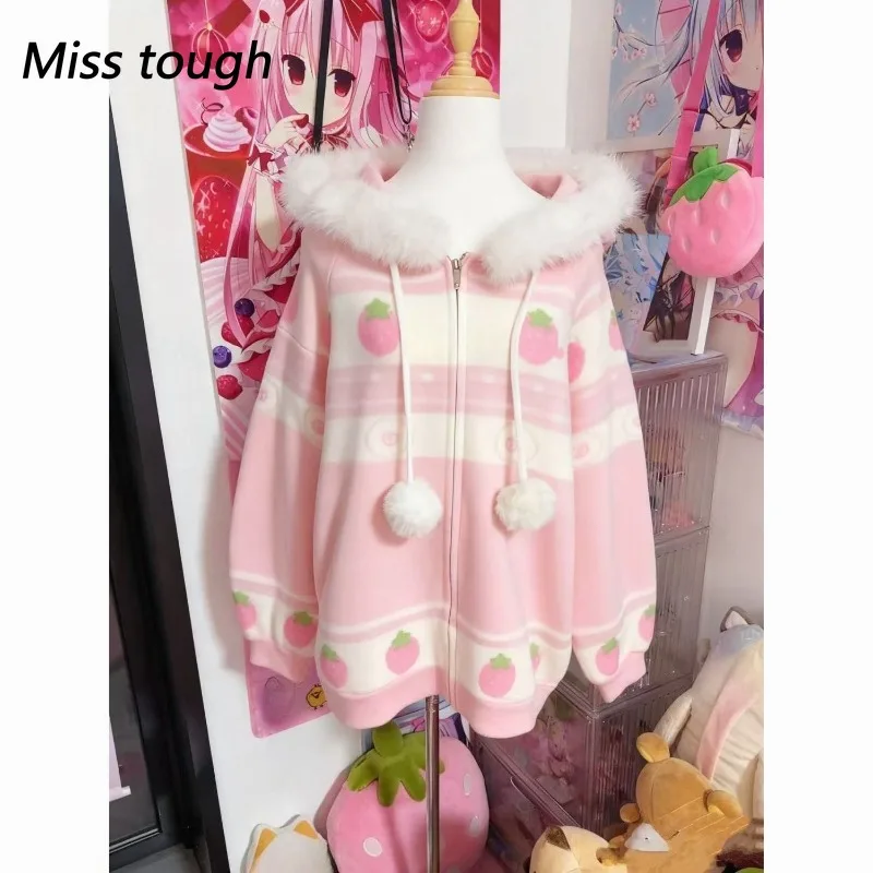 Winter Verdickte Warme Y2k frauen Jacke Japanischen Lolita Kawaii Süße Pelz Kragen Patchwork Mantel Chic Koreanische Mode Windjacken