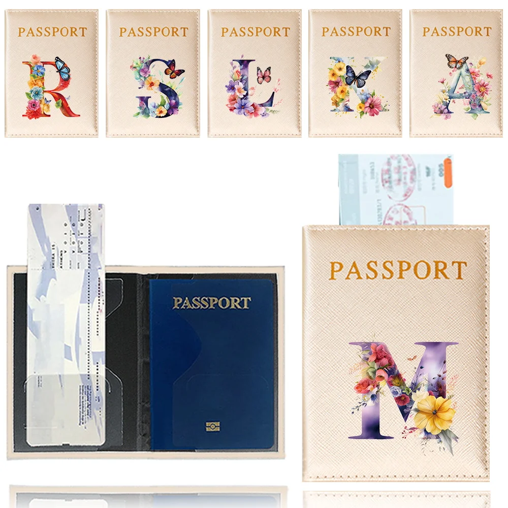 

Credit Card Holder Case Travel Passport Cover Portable Simplicity Credit Card Holder Case for Unisex Butterfly Letter Pattern