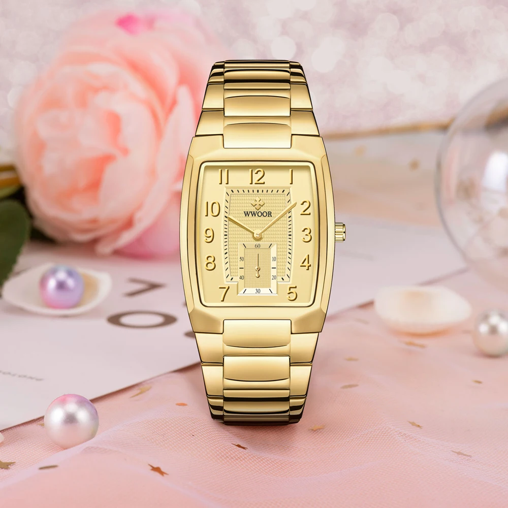 Wwoor Top Brand Gold Women Watches Creative Full Steel Women\'s Bracelet Wrist Ladies Square Waterproof Female Relogio Feminino