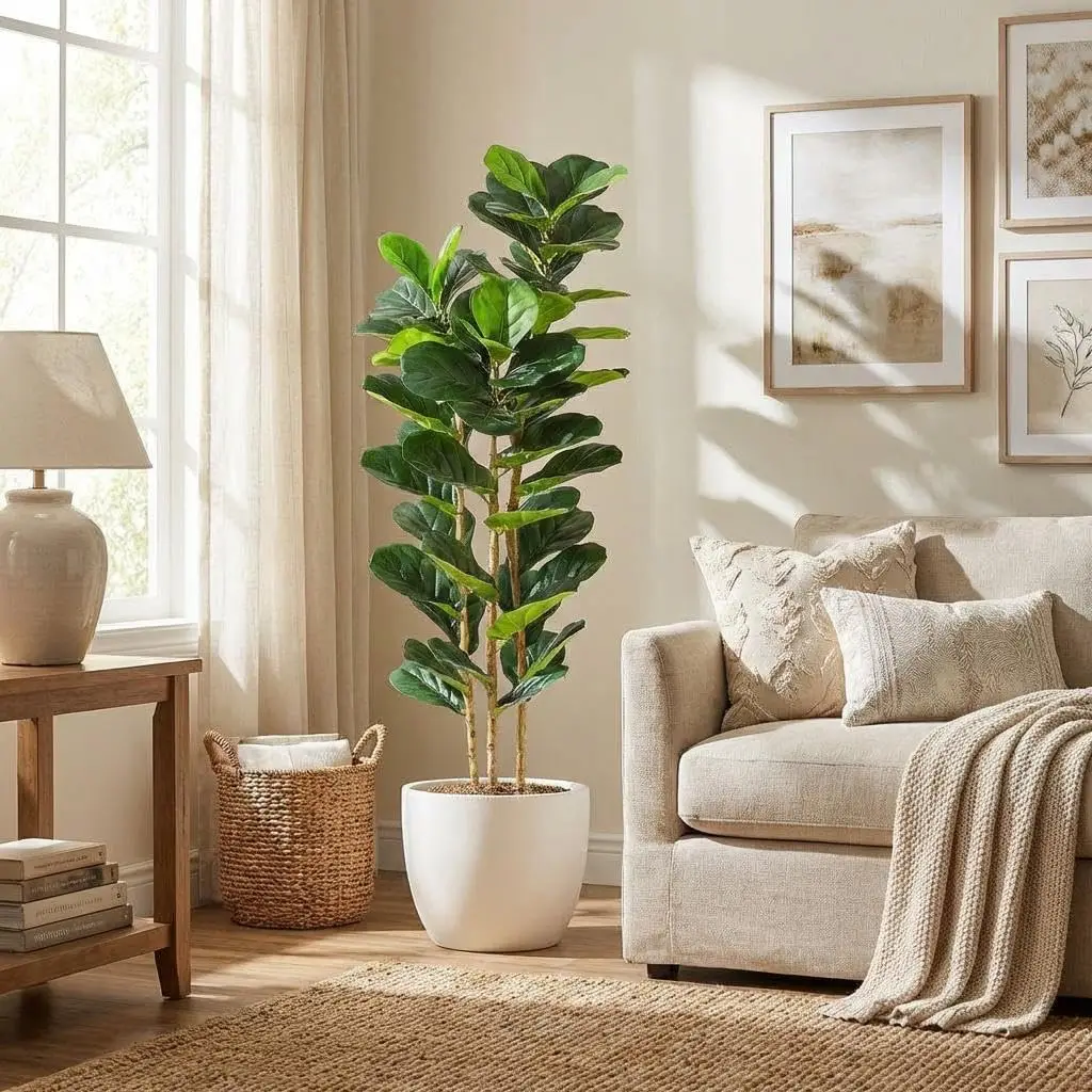 

Artificial Fiddle Leaf Fig Tree with White Planter 5ft Faux Trees with Artificial Plants Lifelike Fake Tree for Home Decor