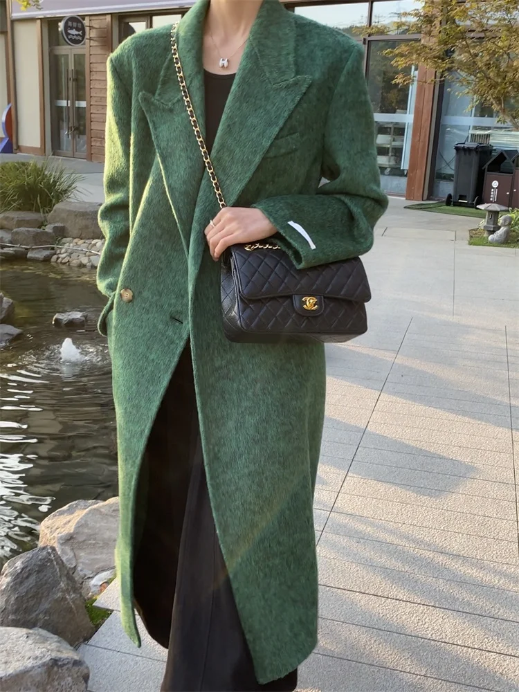 Cappotto lungo invernale in lana di cashmere nuovo moda casual sciolto donna bavero monopetto manica lunga cappotti di lana spessi caldi femminili