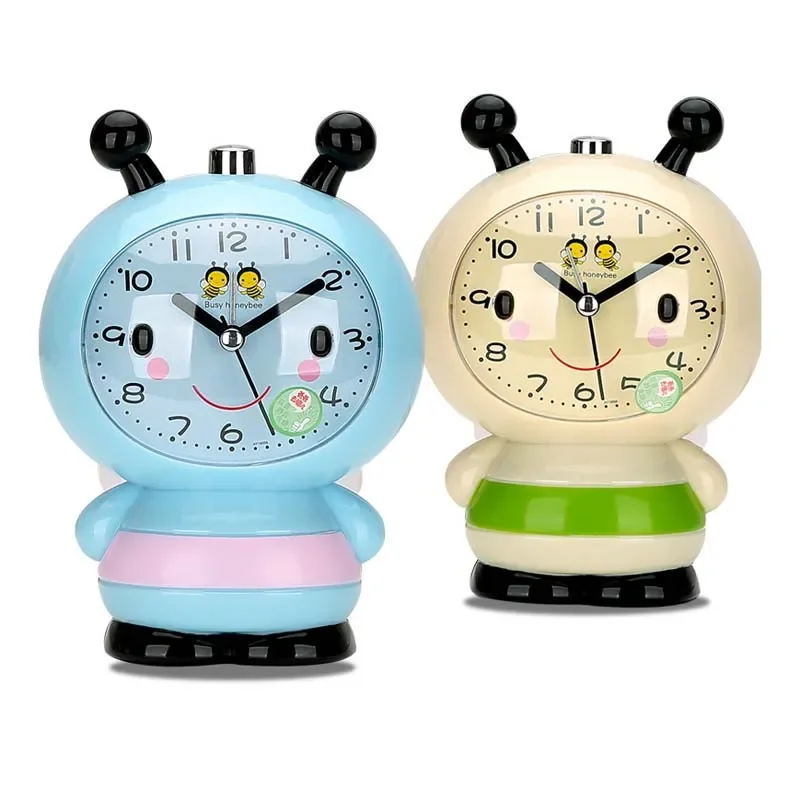 Cartoon Bee Mute Digital Wake Up Table Clock Cute Totoro Ring Bell Metal Bedroom Quartz Alarm Clock With Night Light