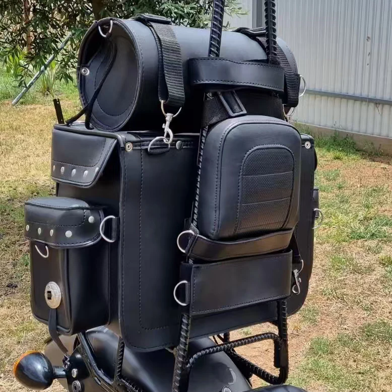 

For All Adventure And Custom Moto Models Universal Motorcycle Sissy Bar Bag With Detachable Roll Bag Two-Piece PU Leather Pack