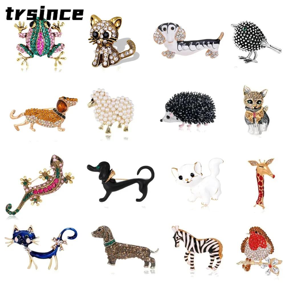 Hot Creative Crystal Animal Brooch Frog Cat Dog Bird Sheep Pony Hedgehog Lizard Men's Women's Brooches Jewelry Gifts Pin