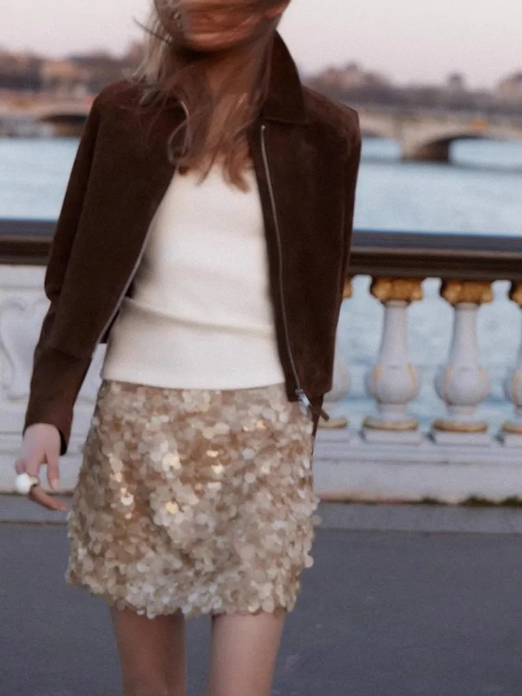 

Юбка в стиле панк с украшением из бисера, женская модная плиссированная юбка со средней талией, шелковая китайская продукция