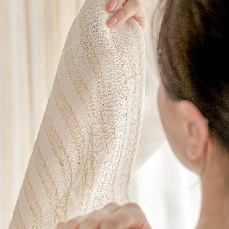 Rice-Blossom Yarn-Dyed Jacquard Sheer Curtain Cotton-Linen Voile Light-Filtering Privacy Vintage Premium Window Sheer Modern