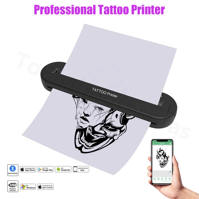 Imagem -04 - Nova Impressora Térmica Profissional Tatuagem Estêncil Desenho Máquina de Transferência Ferramenta Móvel pc Impressora Tatuagem a4 Papel Bluetooth Ats886