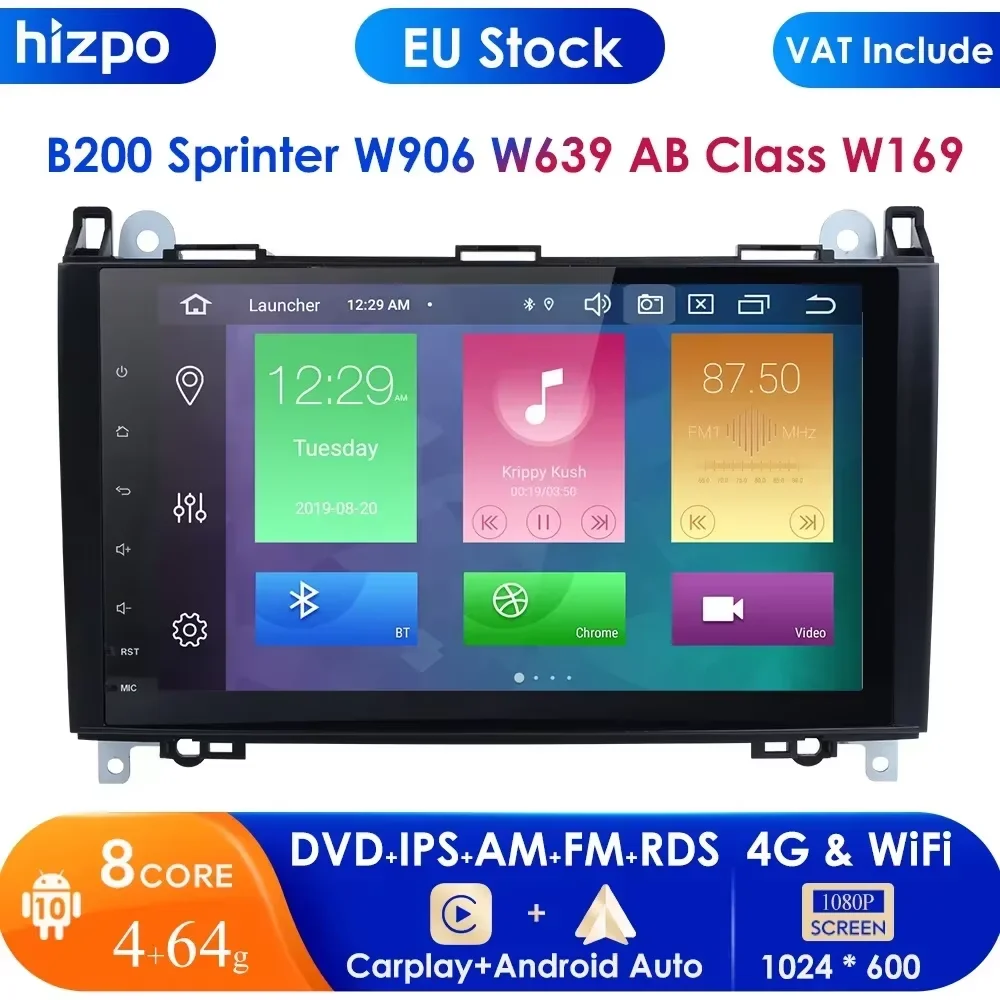 4GB 64GB Android 10 2Din 7''Car Radio for Mercedes Benz B200 Sprinter W906 W639 AB Class W169 W245 Viano Vito AutoRadio GPS Navi