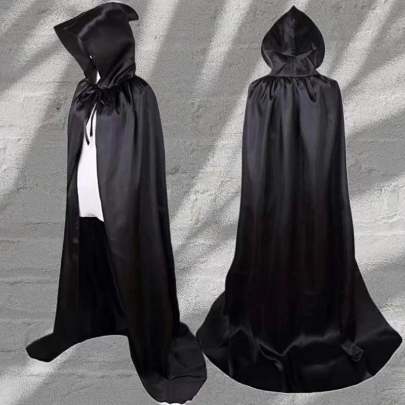 Masquerad Cloak Soft Unisex Hooded Black Robe Witch Long Cape Cosplay Costume Prop Party Performance Supplies Holiday Decoration
