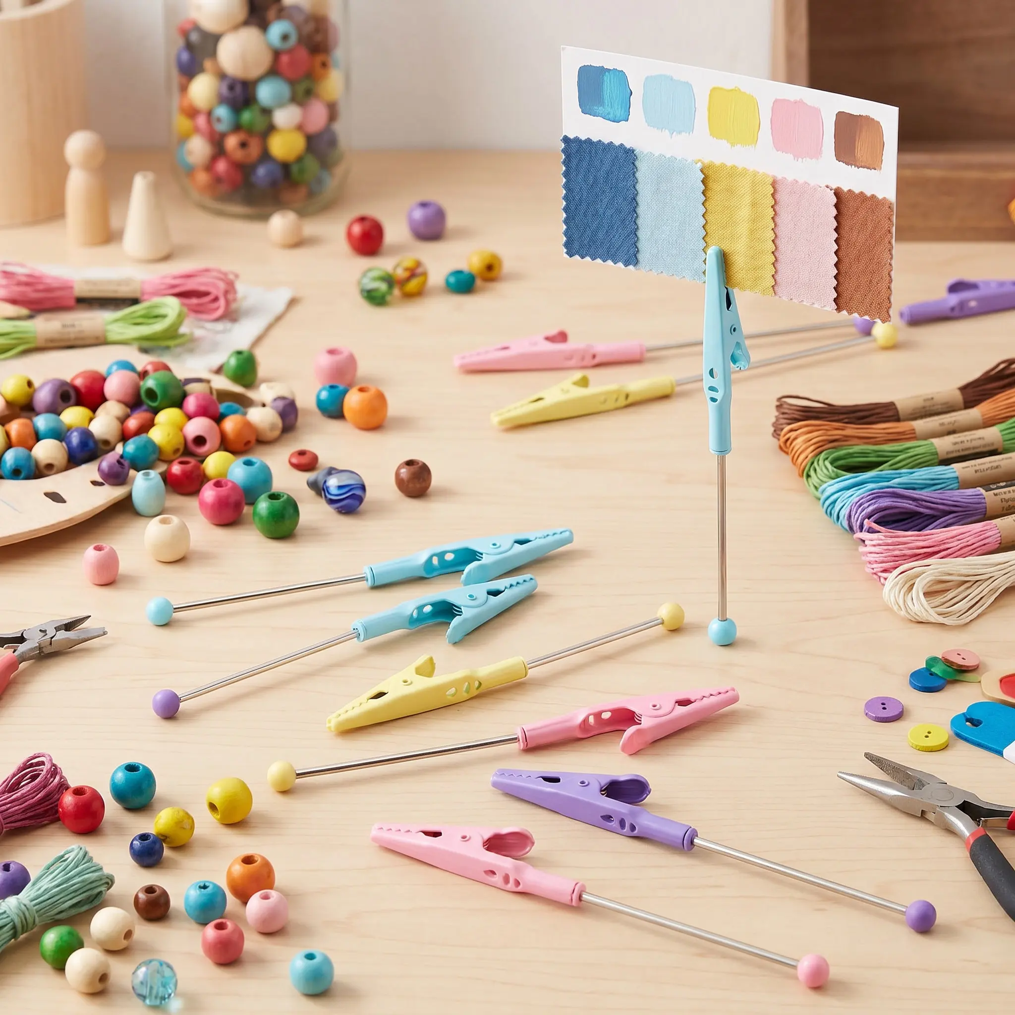 8Pcs Beads End Alligator Clips 5.5 Inch Colorful Long-Tailed Wire Memo Clamp Photo Desk Organizer Craft Display Holder