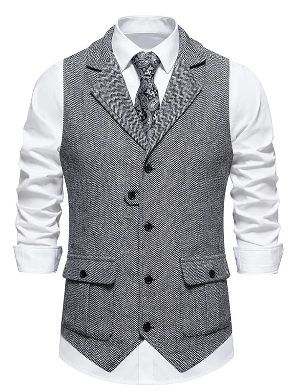 

Retro Briti Preppy Color Single Button Tweed Casual Slim Fit Wedding Suit Vest Men's Faion Busin Casual Vest