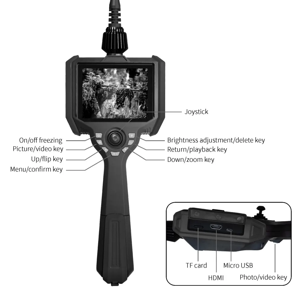 360 Degree Steering Industrial Endoscope,39mm IP67 Waterproof Led Articulating  Borescope ,5'' Screen Endoscopic 2m