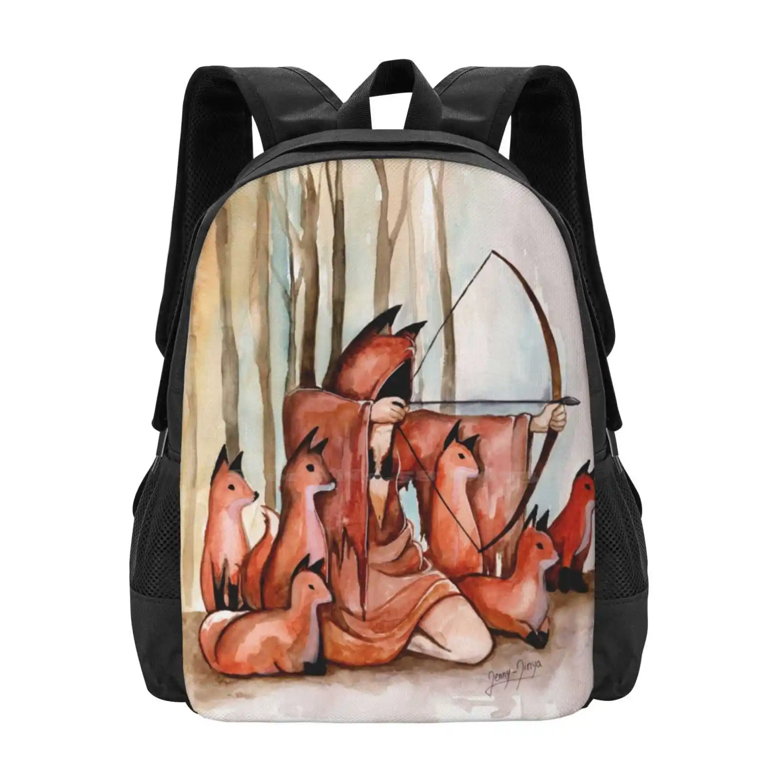 

Pride Hot Sale Backpack Fashion Bags Wildness Forest Fantasy Hunter Animals Foxes Girl Watercolor Watercolour Artist Nature