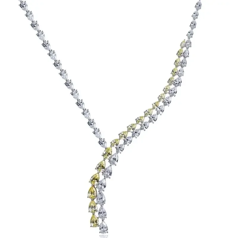 

Spring Qiaoer Luxury Yellow Sapphire Faceted Gemstone Necklaces for Women Engagement Gift 925 Sterling Silver Fine Jewelry