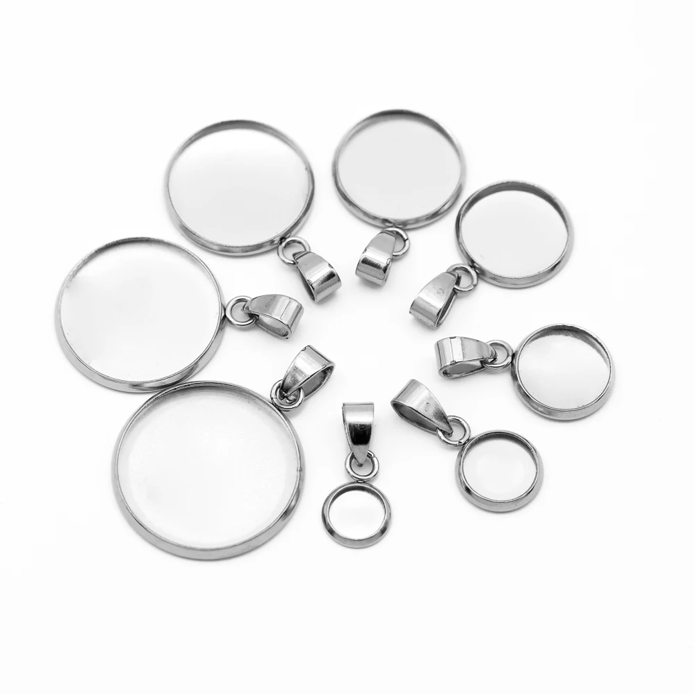 10pcs/Lot 6-30mm Stainless Steel Resin Blank Cabochon BaseTray Setting Bezels Pendant Charms Earring For Jewelry Making