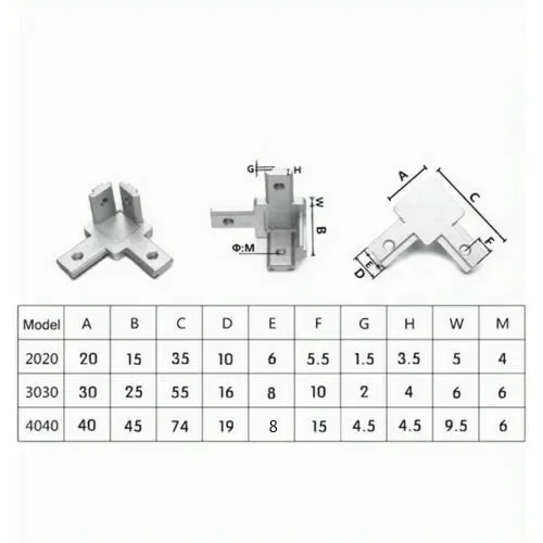 Aluminum Profile Right-angle Connector T-profile L-shape 3-way Hidden Bracket 20 30 40   90 deg  Inside Corner